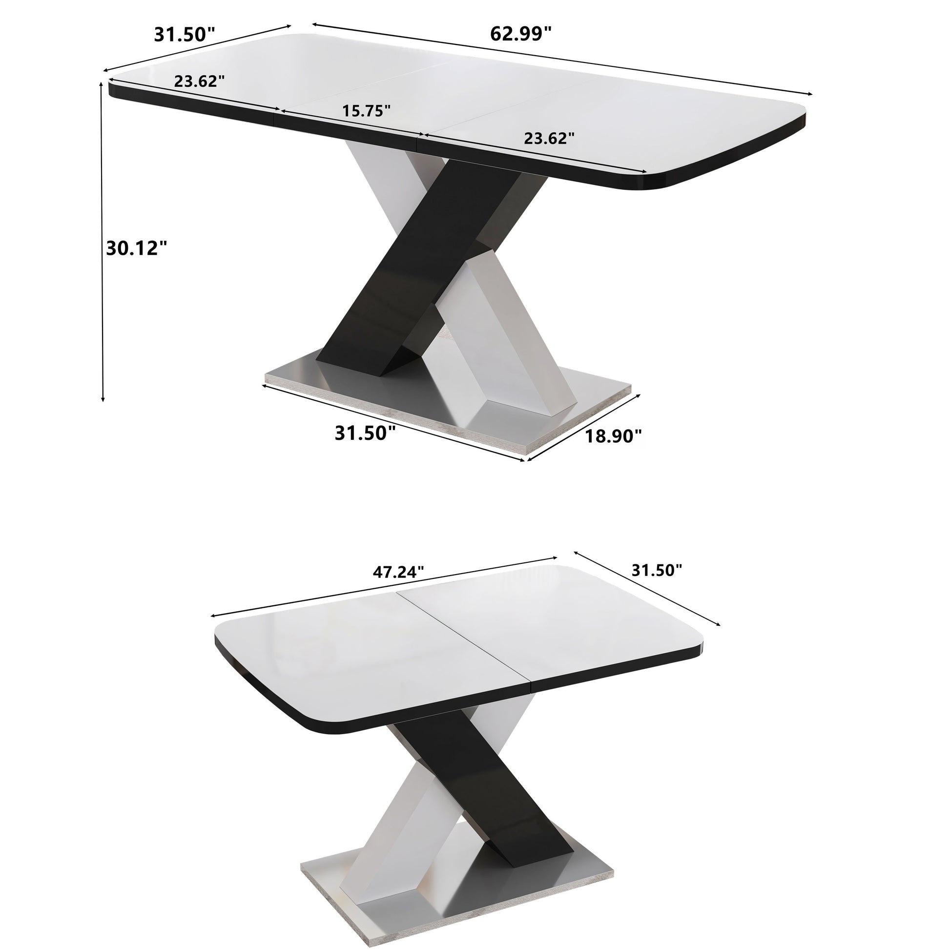 Modern white dining table with black and silver Xbase