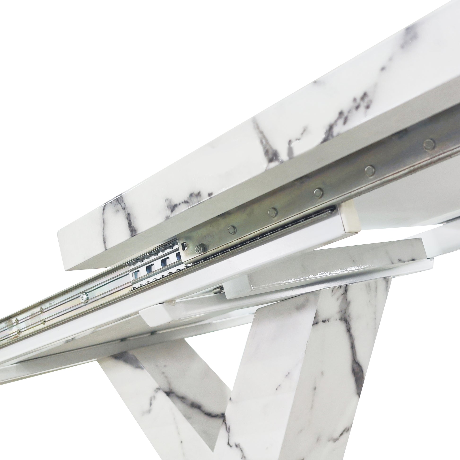 Marble extending dining table mechanism with smooth gliders