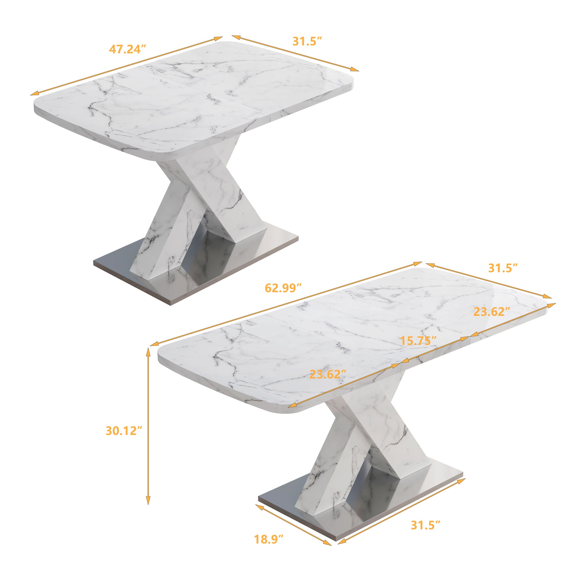 White marble dining table with a sculptural base