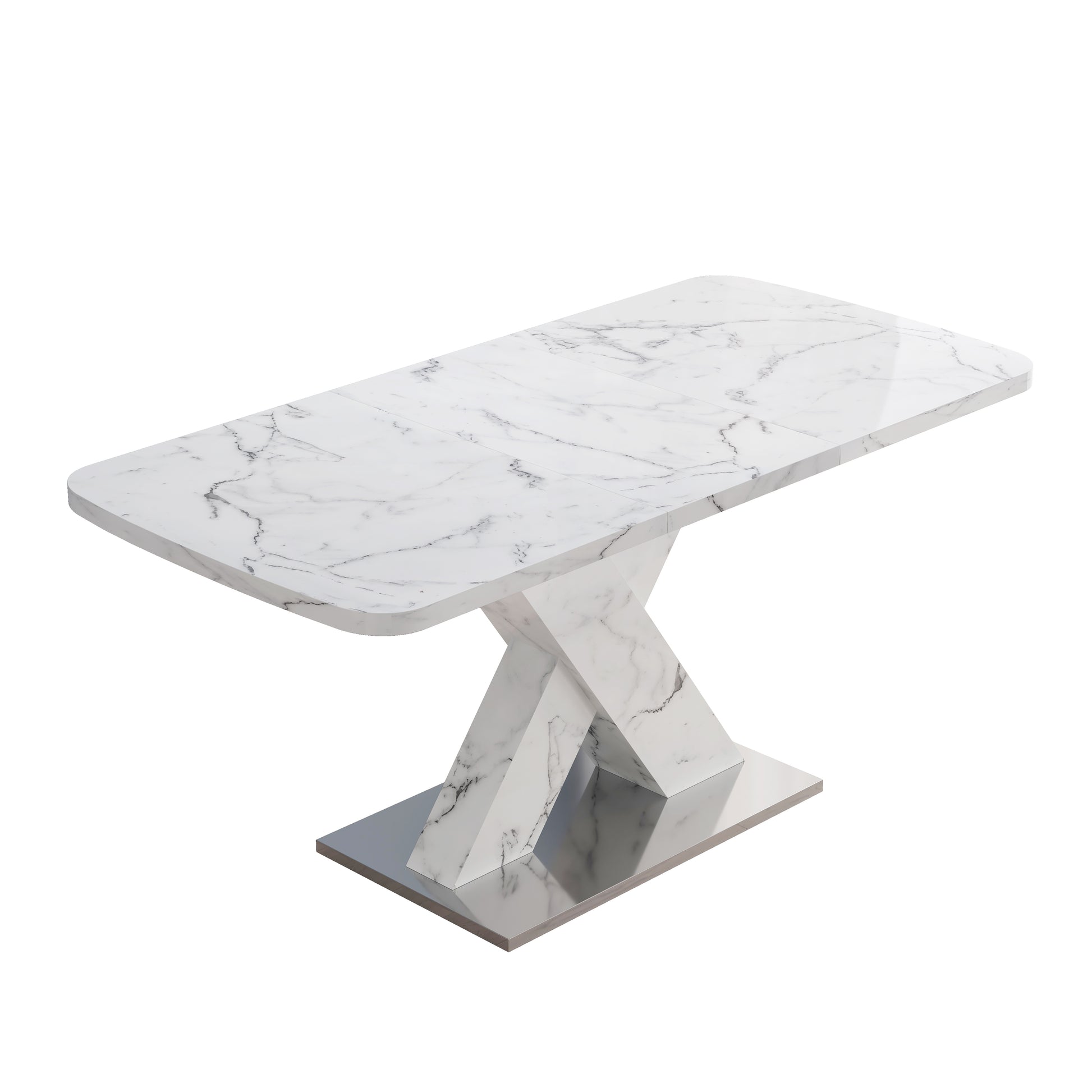 Modern marble dining table with a polished chrome base