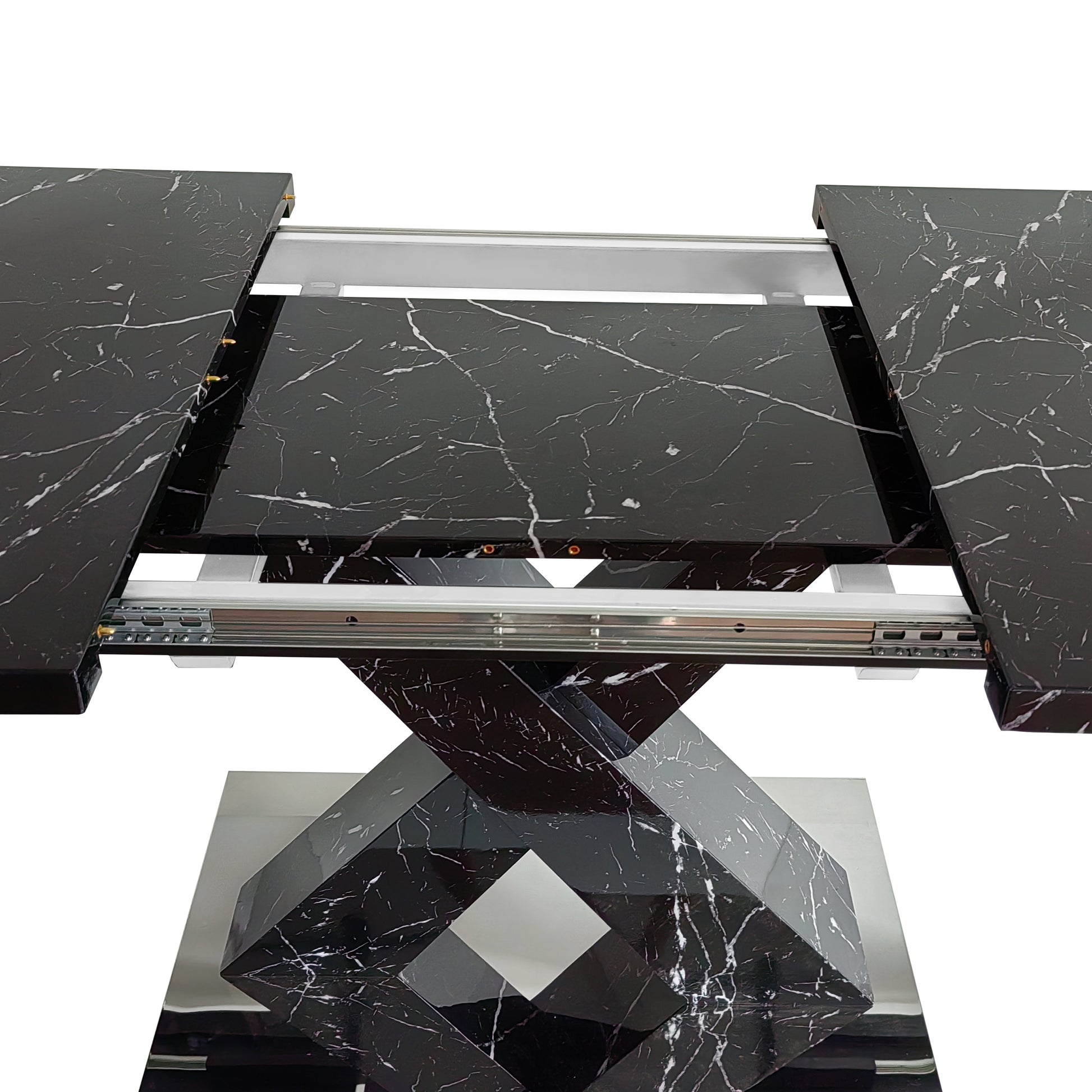Black marble dining table with extendable leaf