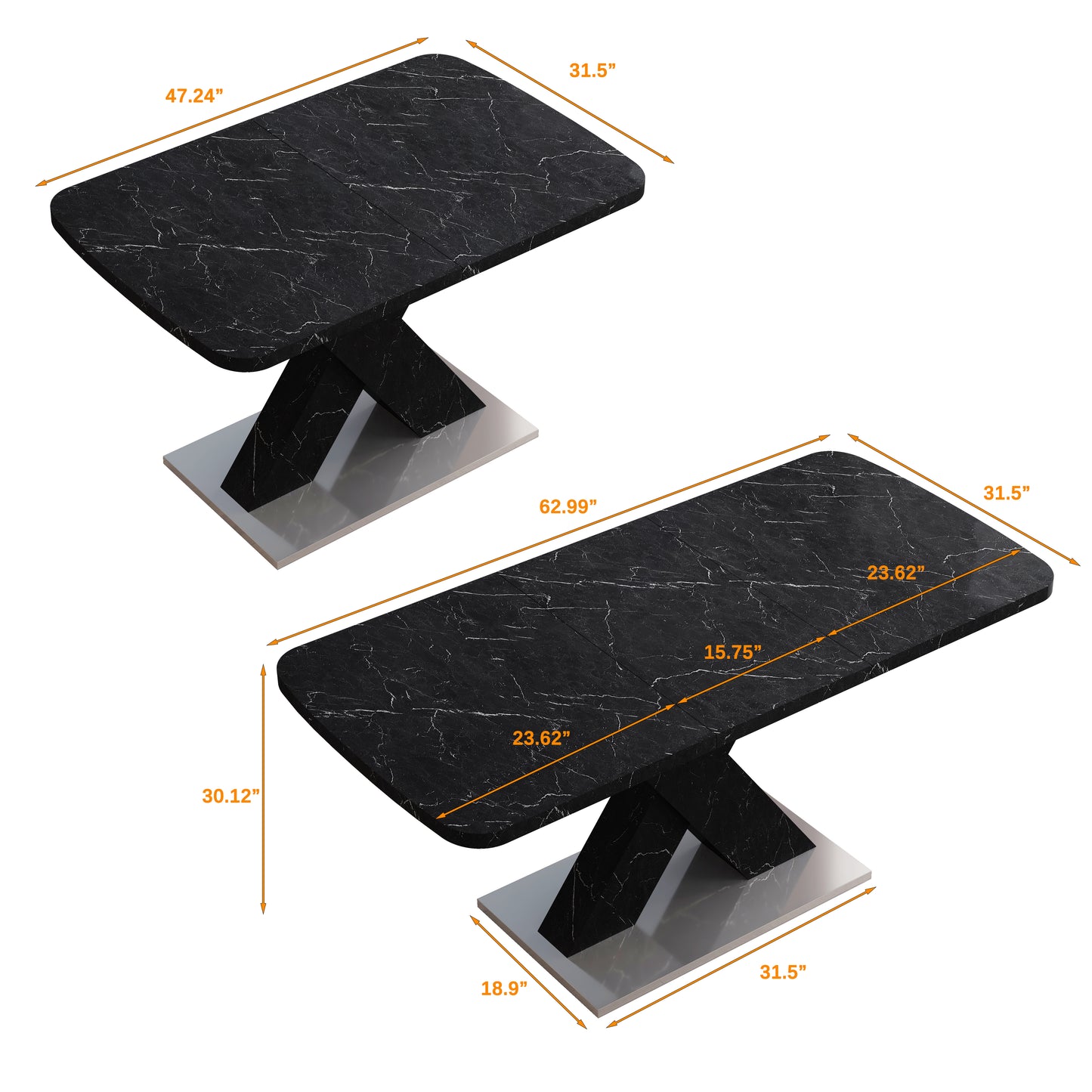 Black marble coffee table with modern pedestal base
