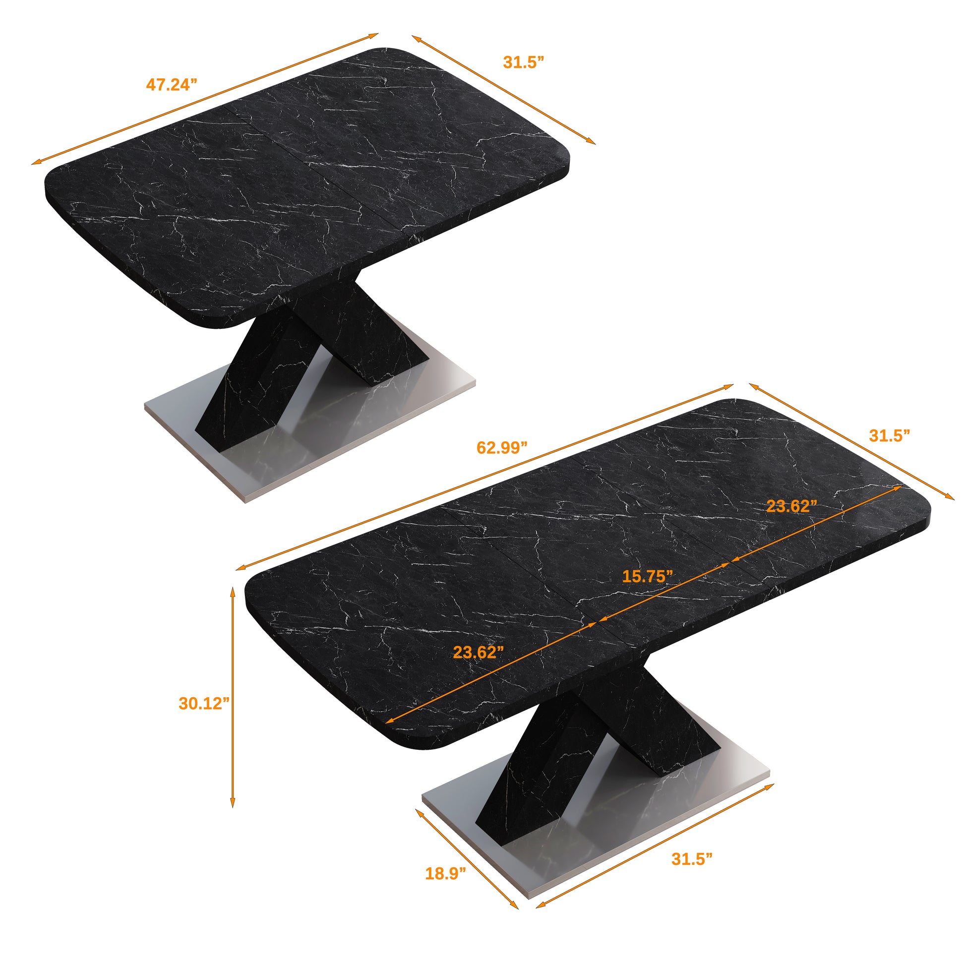 Black marble coffee table with modern pedestal base