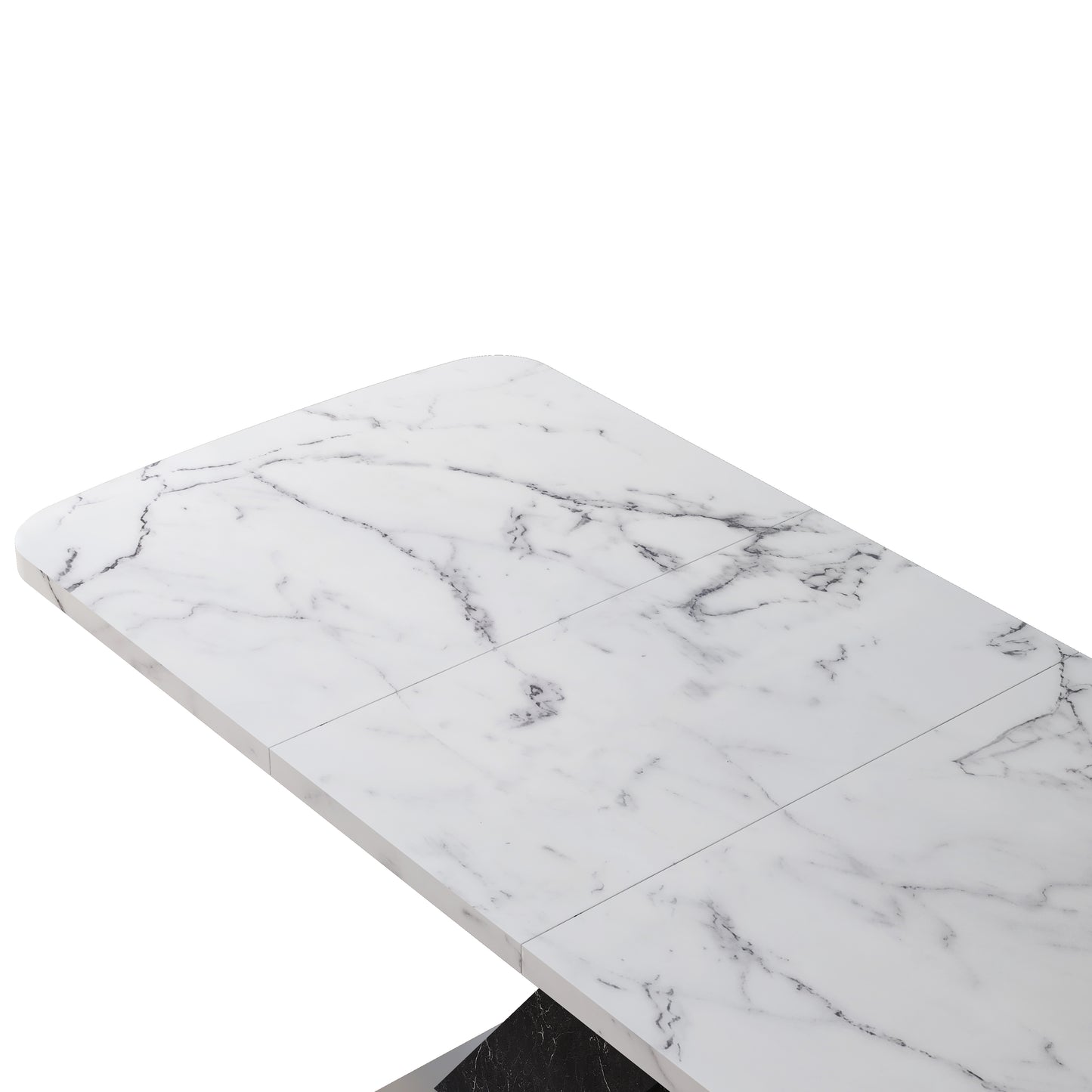 Modern white marble dining table with grey veining
