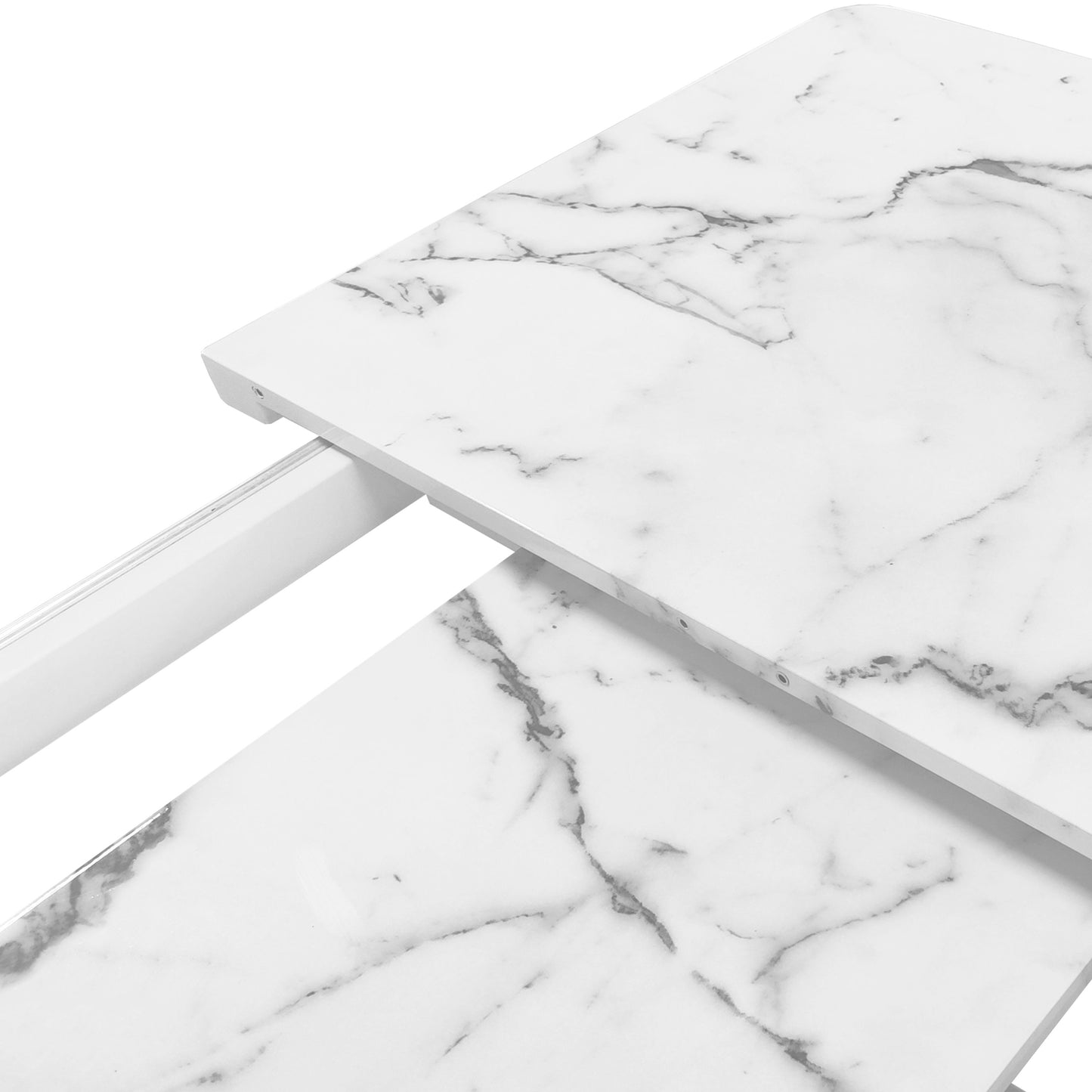 White marble top dining table with subtle grey veining