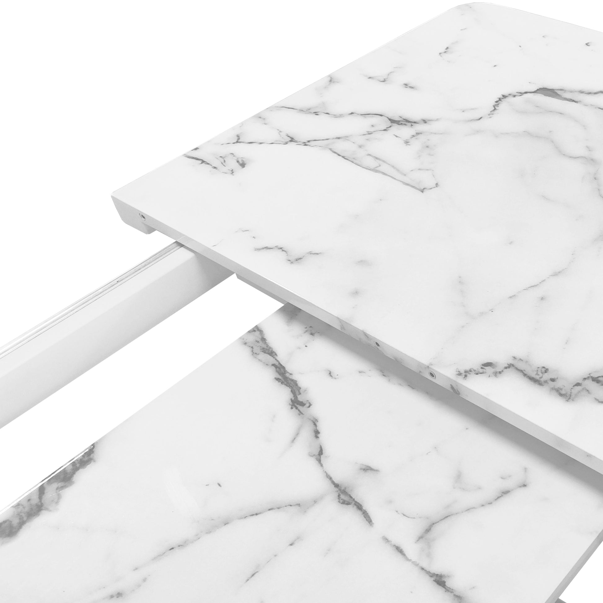 White marble top dining table with subtle grey veining