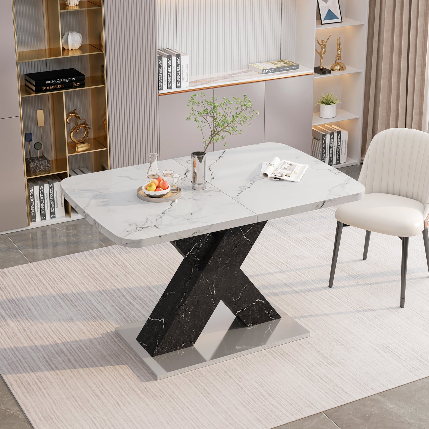 Modern marble dining table with black Xbase