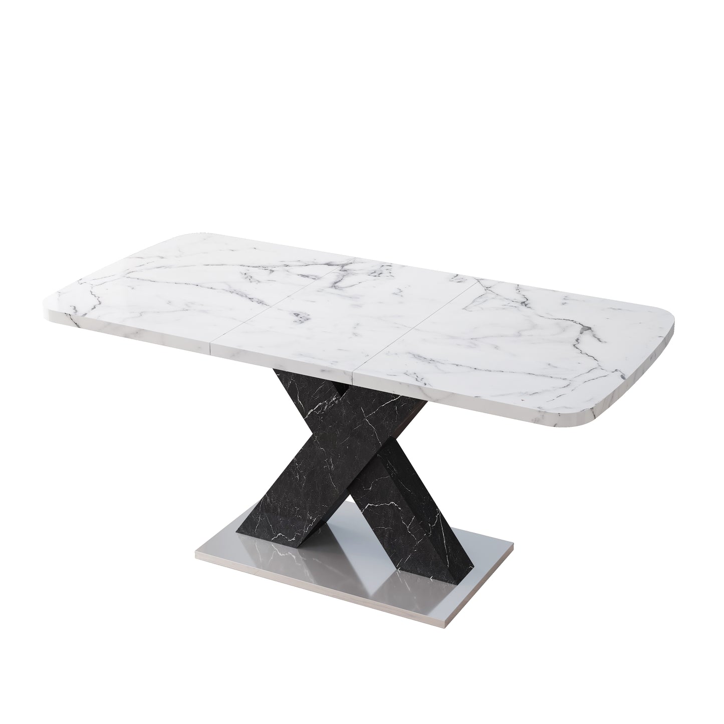 Rectangular marble dining table with black Xbase