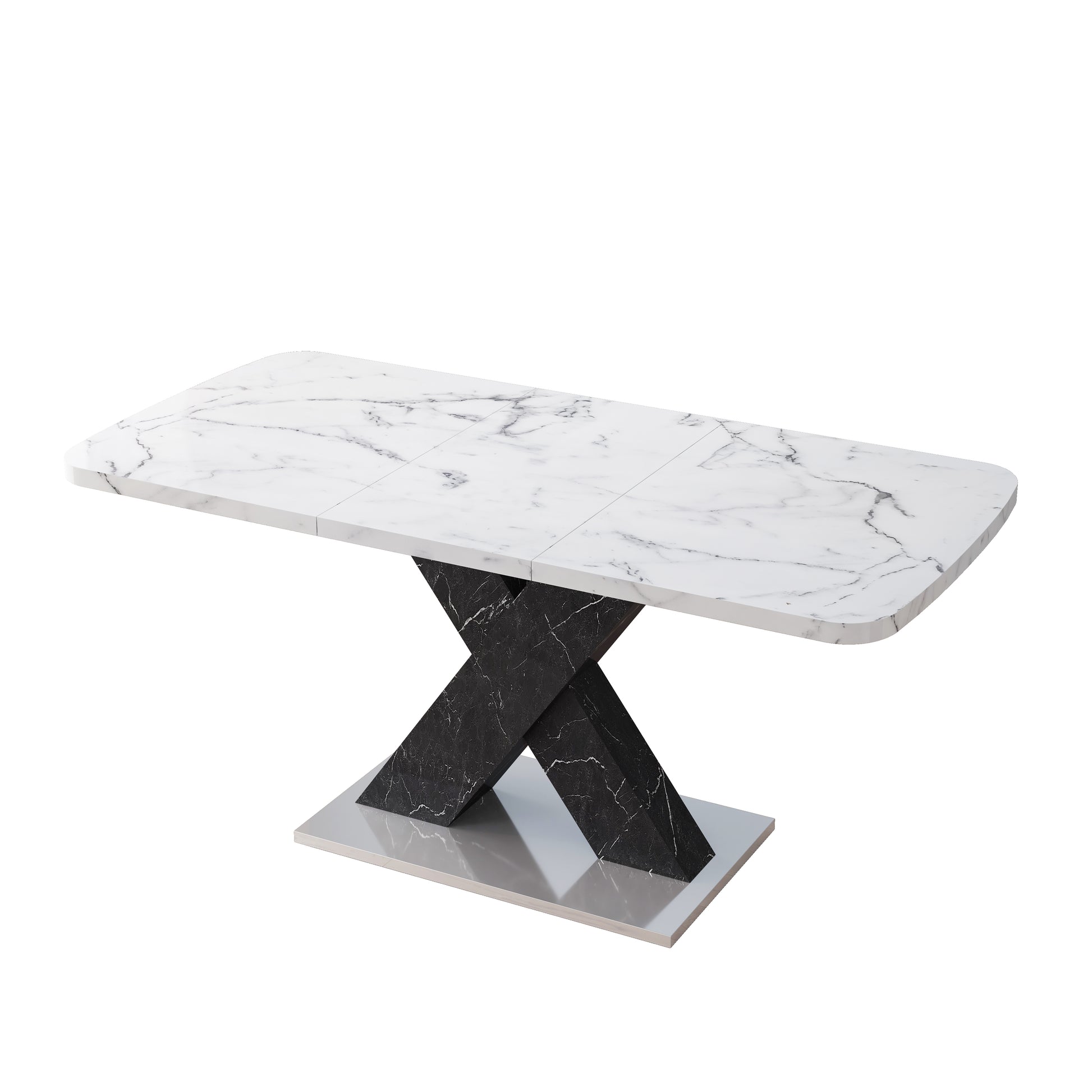 Rectangular marble dining table with black Xbase