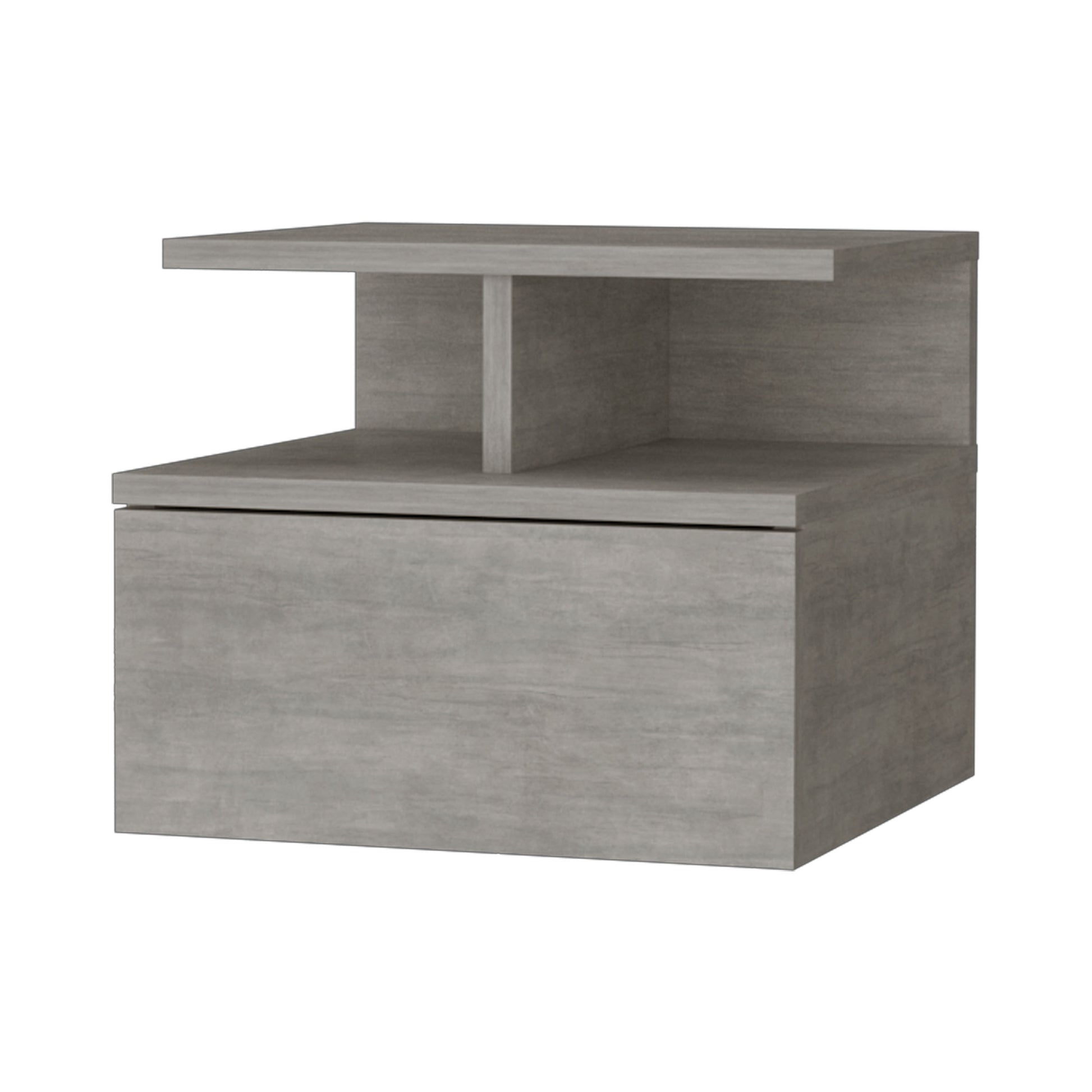 Modern grey concrete effect nightstand with drawer and open shelf