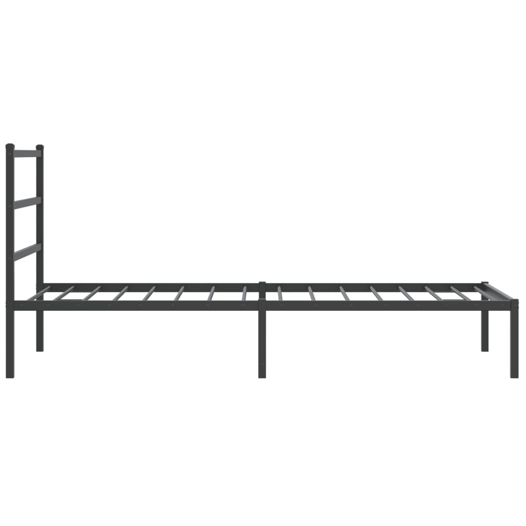 Modern dark gray metal twin bed frame with slatted support