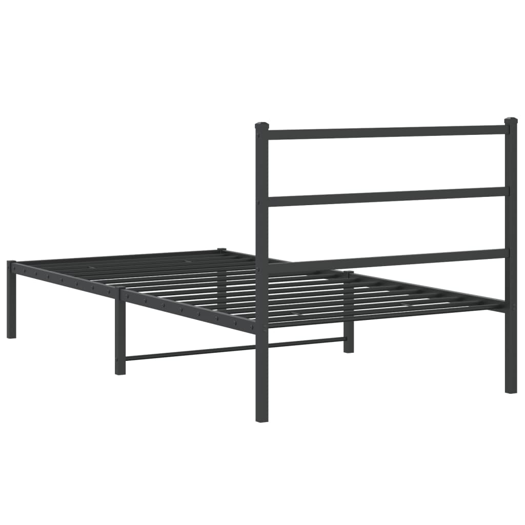Black metal twin bed frame with slatted base
