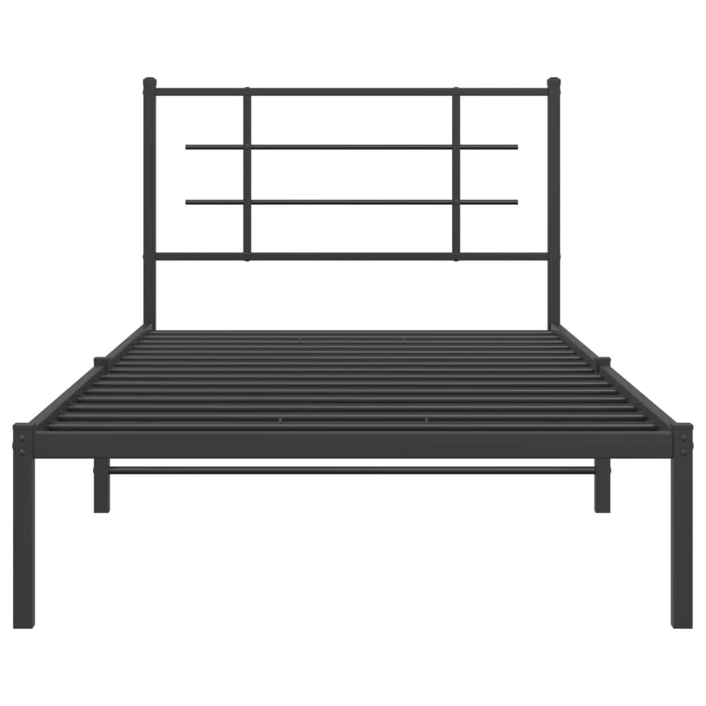 Twin metal bed frame with a modern industrial design and white mattress