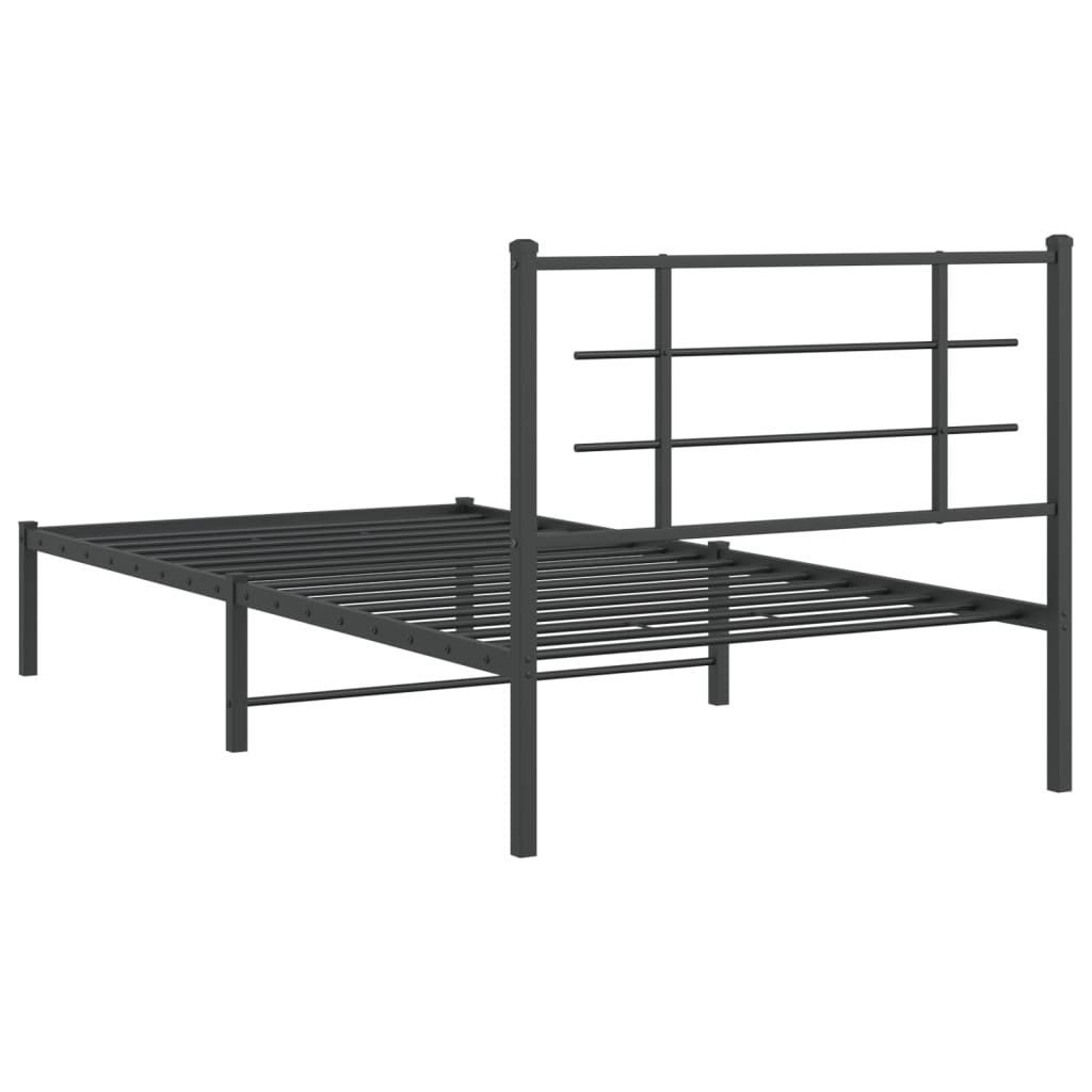 Black metal bed frame with a simple headboard design