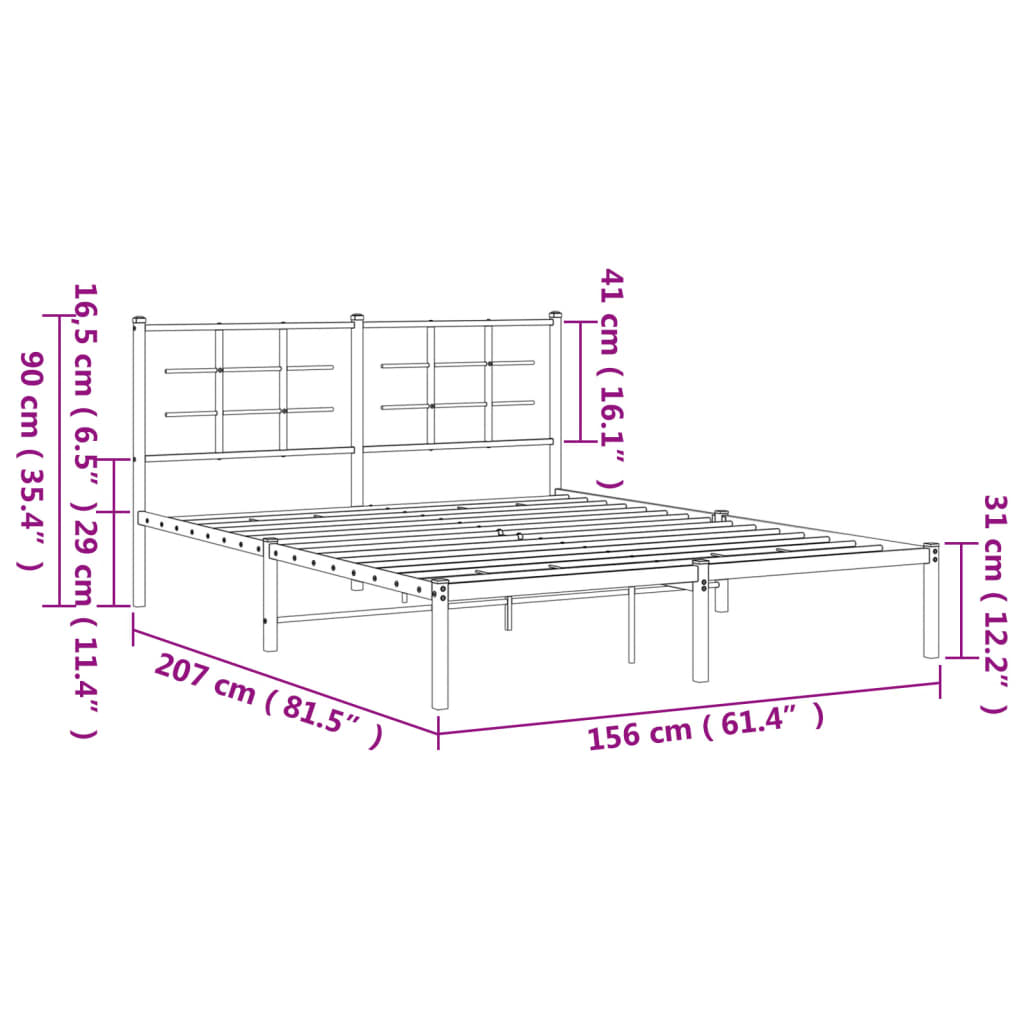 Black metal bed frame showing assembly hardware and ornate corner detail