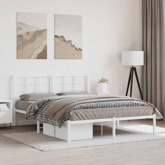 White metal twin bed frame with a modern grid headboard and underbed storage drawers