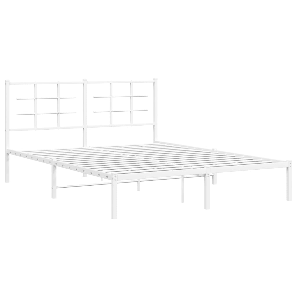 White metal bed frame with a geometric headboard