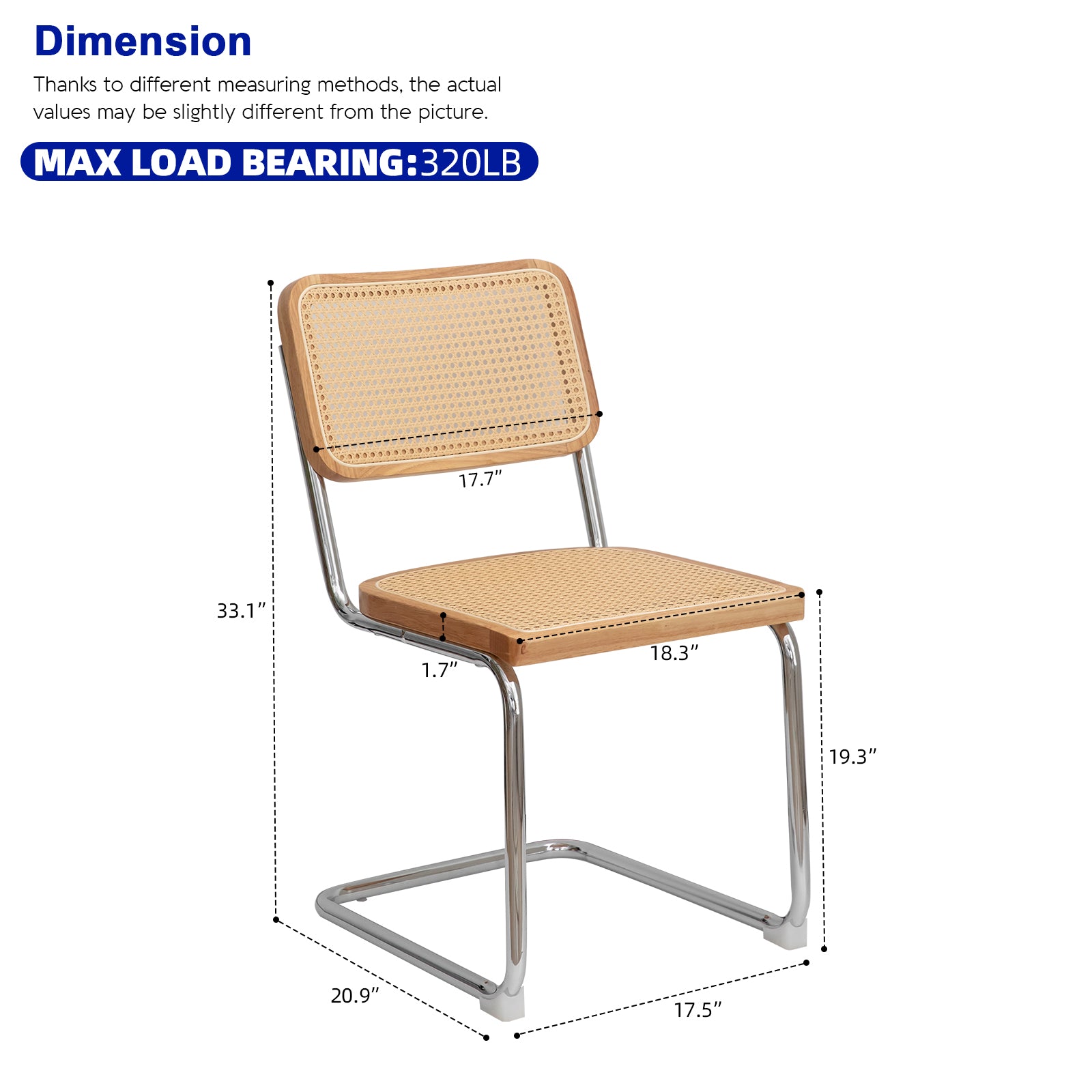 Modern chrome cantilever chair with natural rattan seat and backrest
