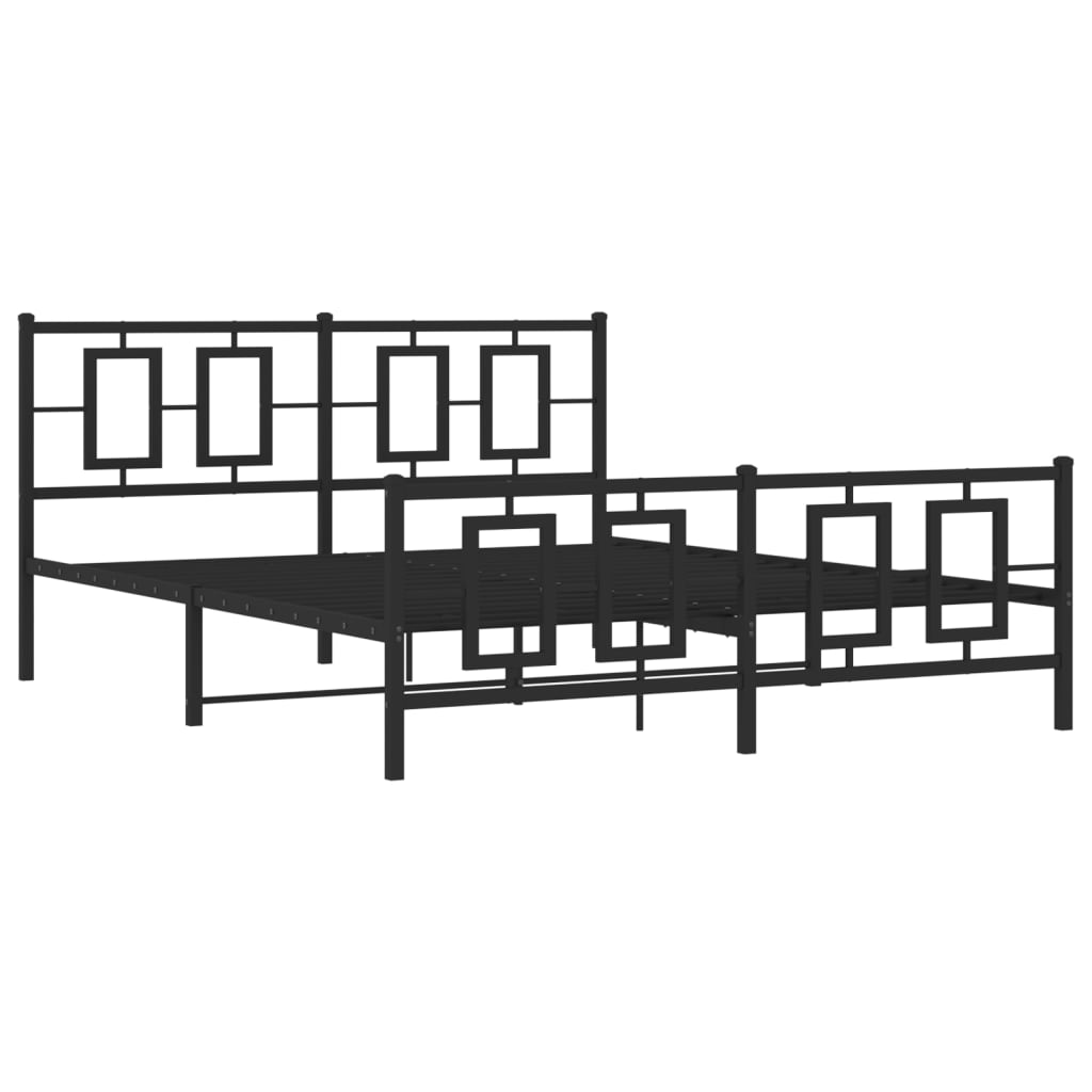 Modern black metal bed frame with geometric headboard and footboard design