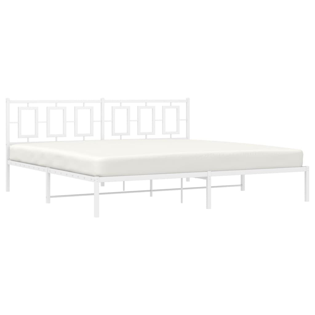 White metal bed frame with geometric headboard design