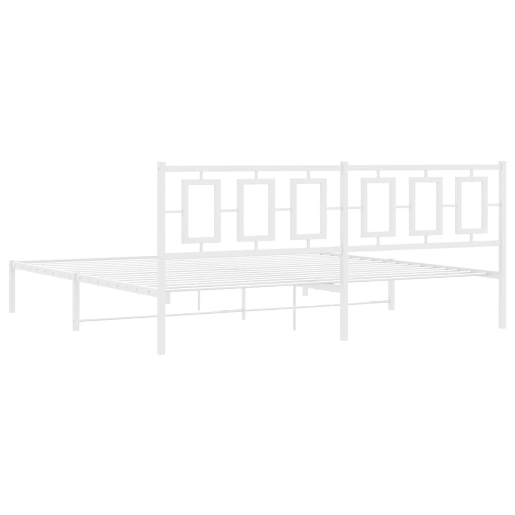 White metal bed frame with slatted support