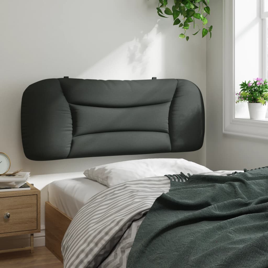 Padded charcoal grey upholstered headboard with channel tufting