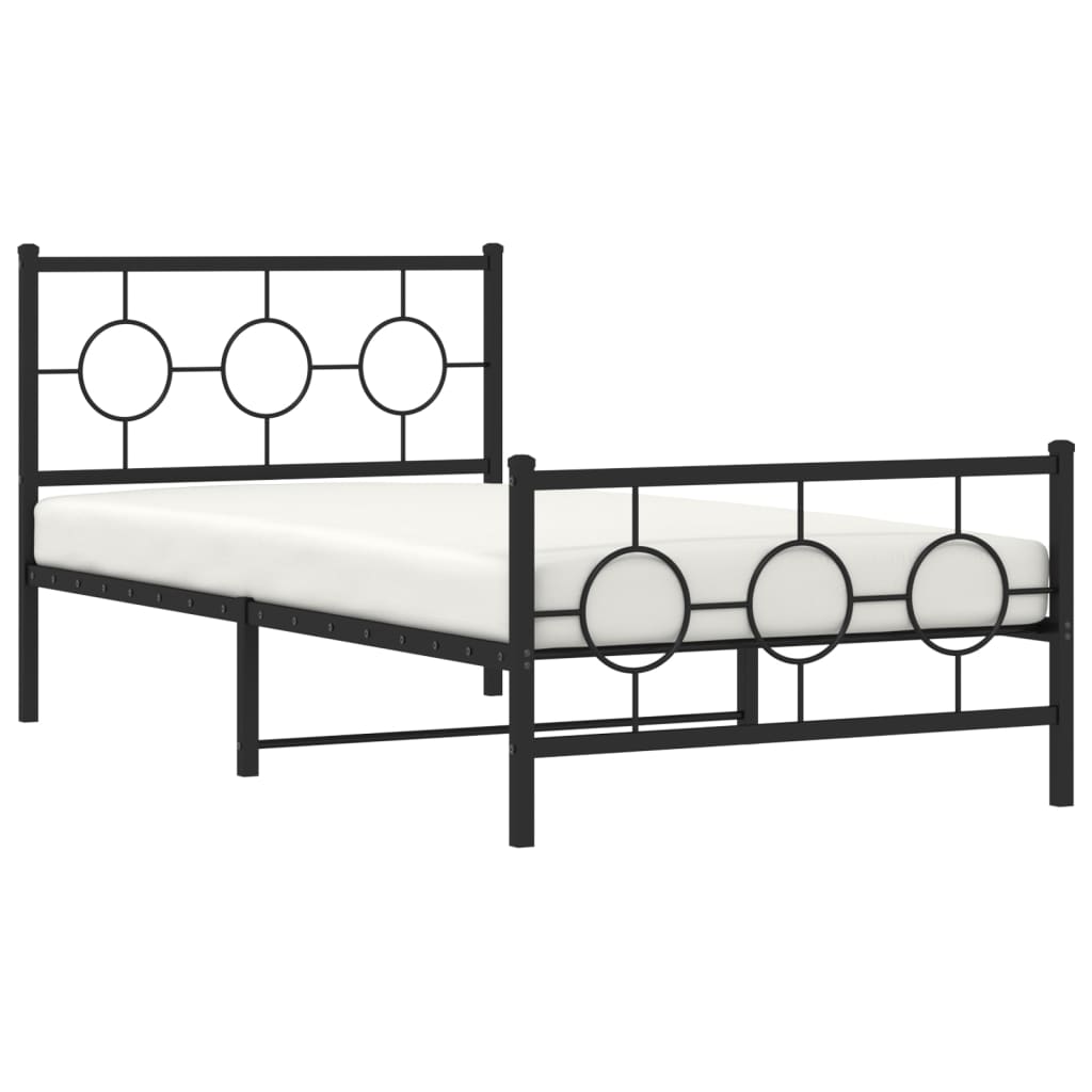 Black metal bed frame with circular accent headboard design