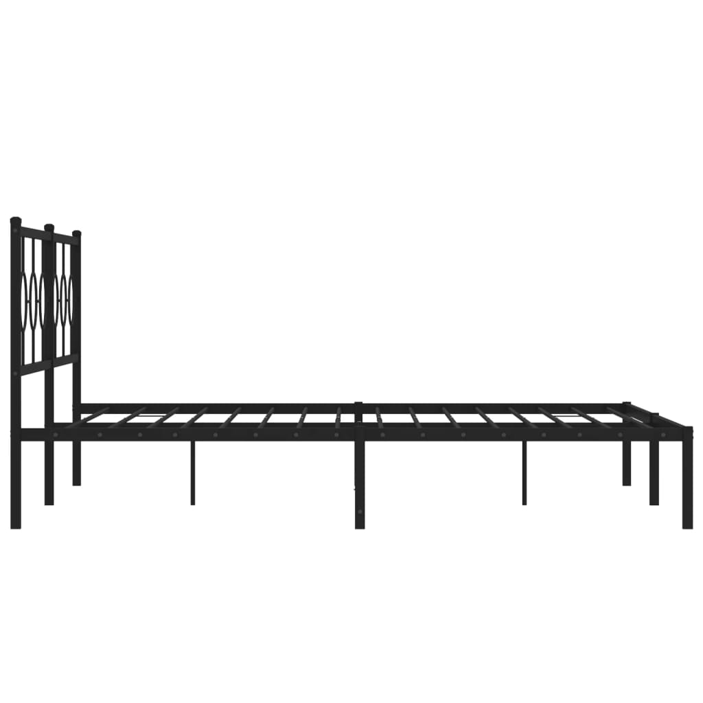 Black metal bed frame with circular headboard design