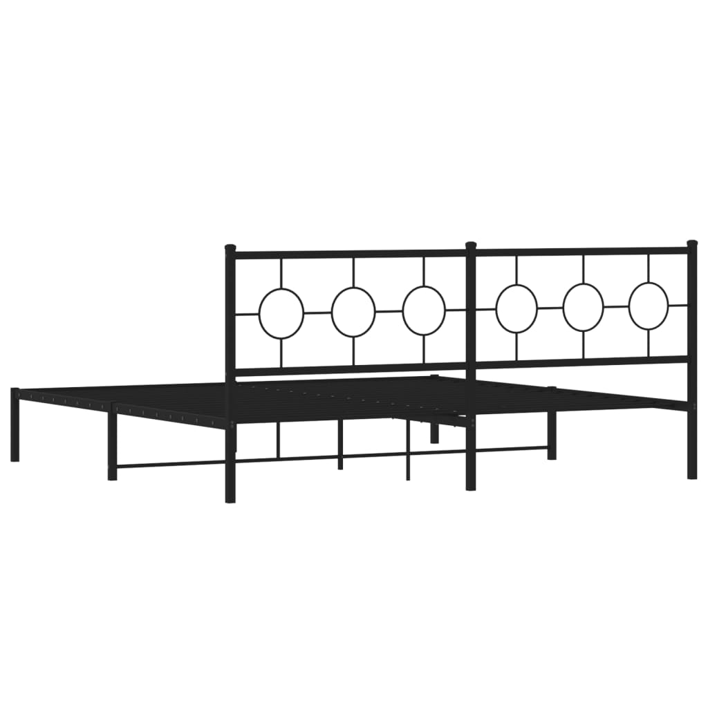 Black metal bed frame with decorative headboard