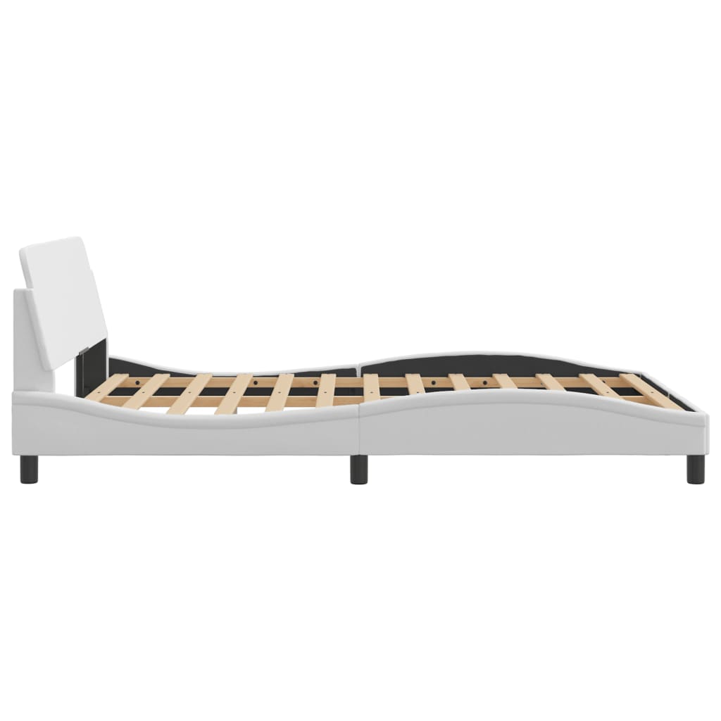 Modern white upholstered bed frame with wooden slats