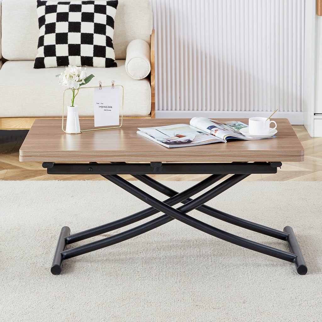 Wooden lift top coffee table with black metal base