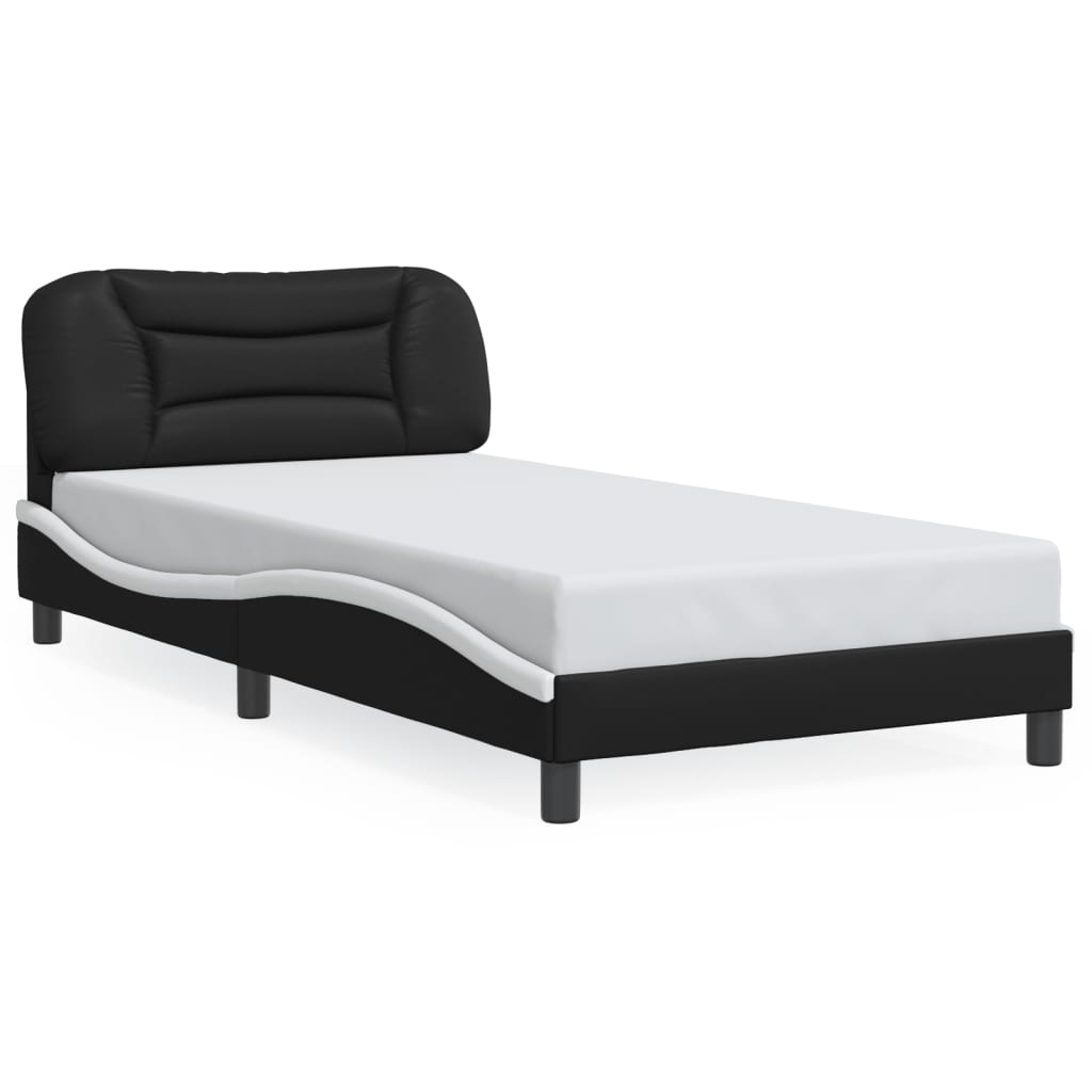Black faux leather single bed frame with curved headboard