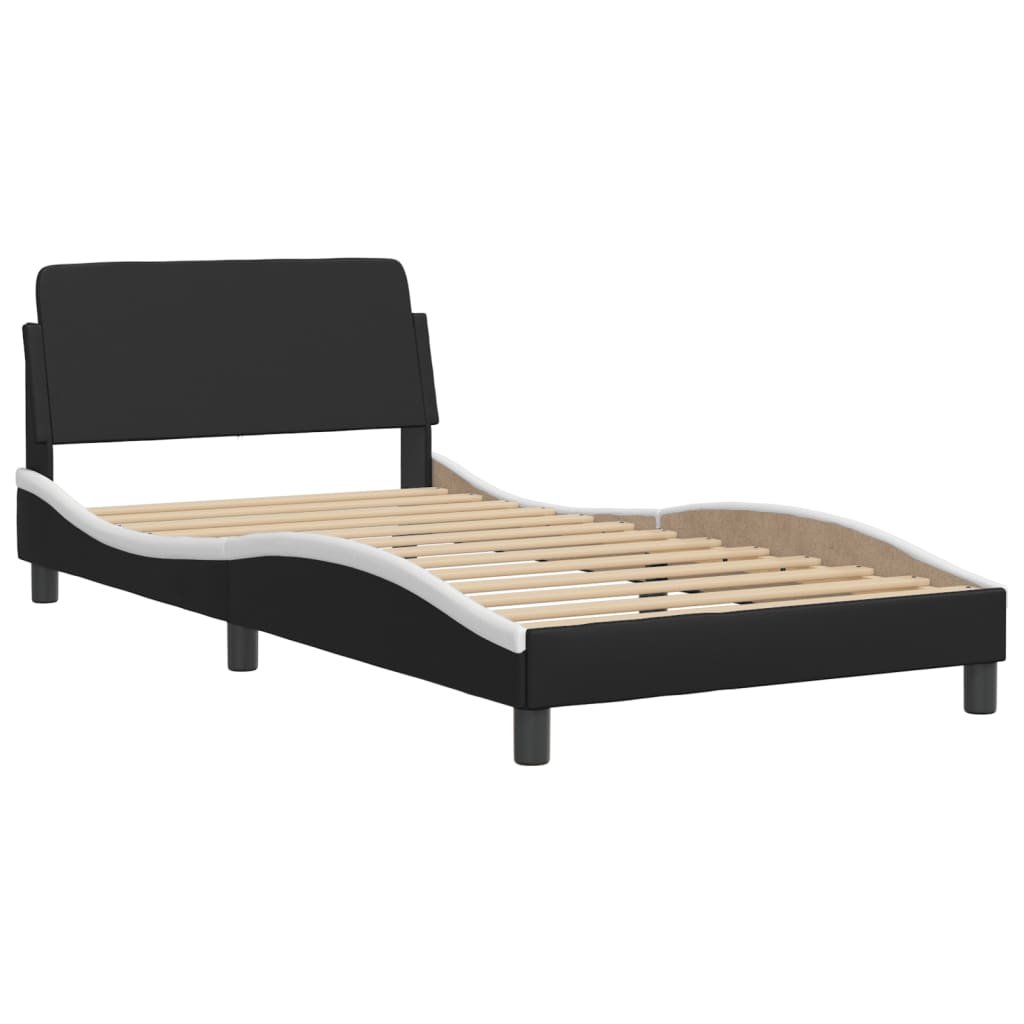 Black upholstered bed frame with adjustable headboard