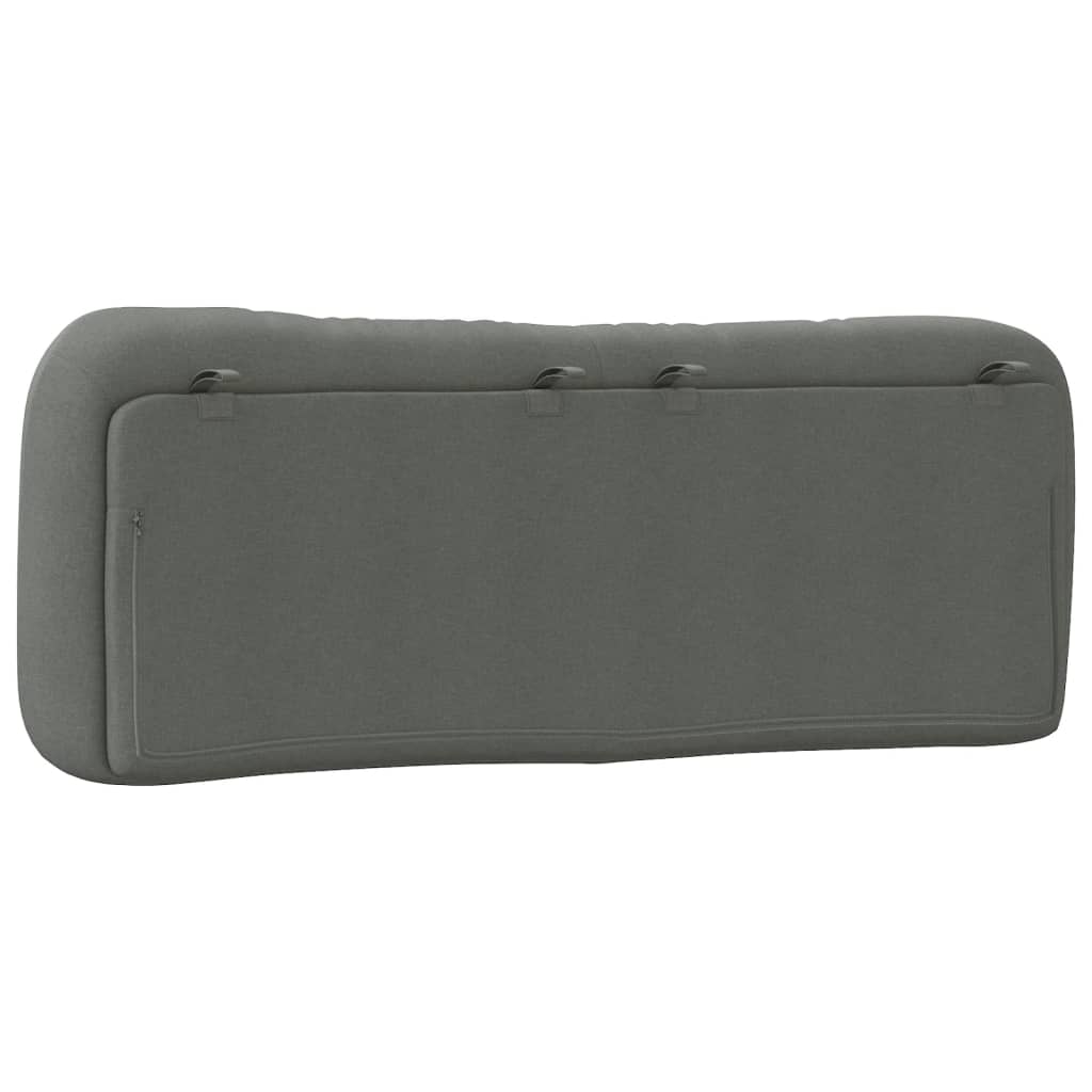 Tufted grey upholstered headboard with a subtle loop attachment