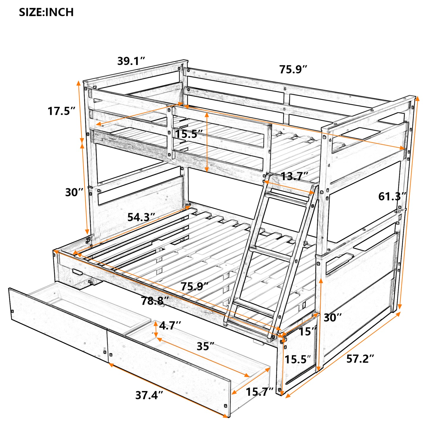 Bunk bed with drawers
