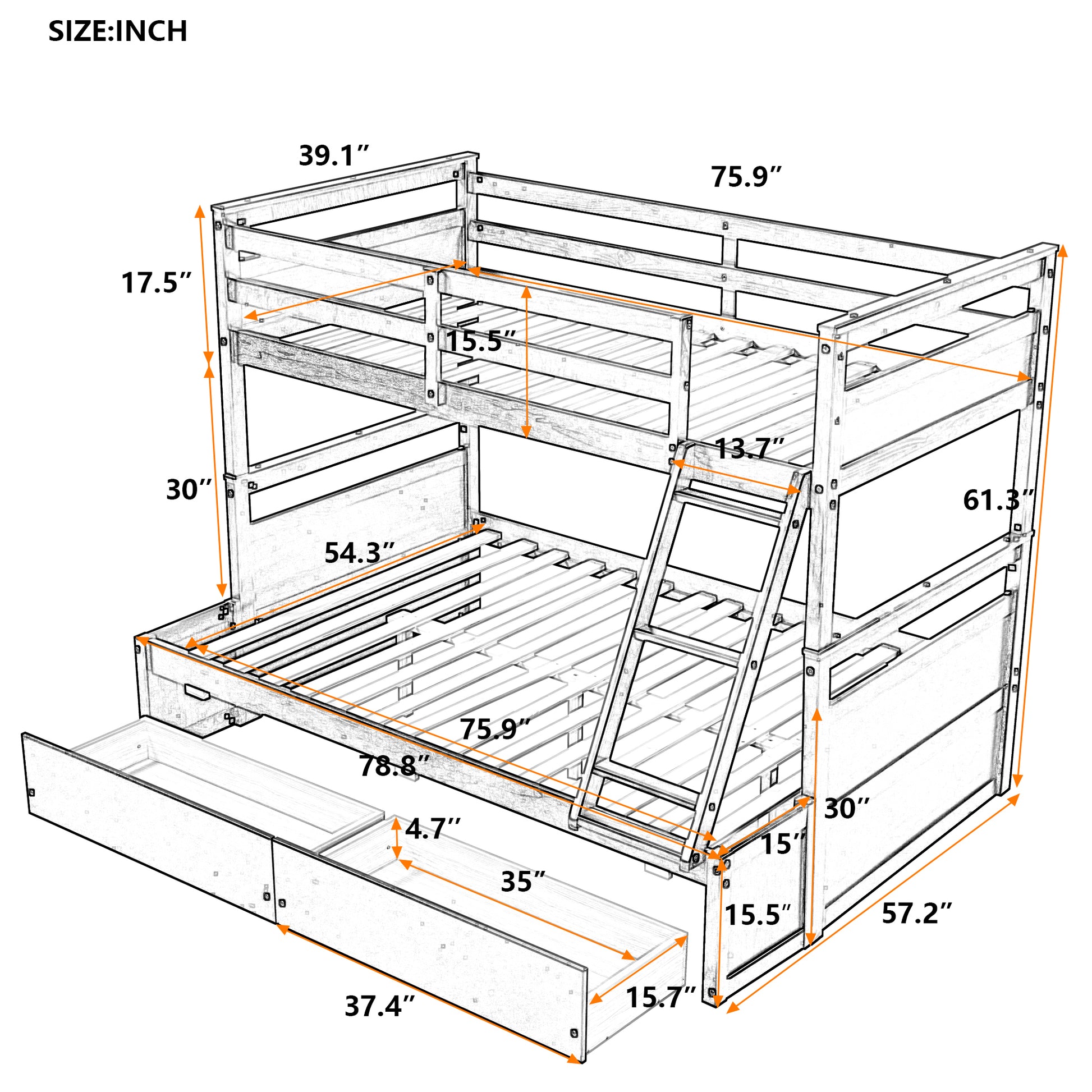 Bunk bed with drawers