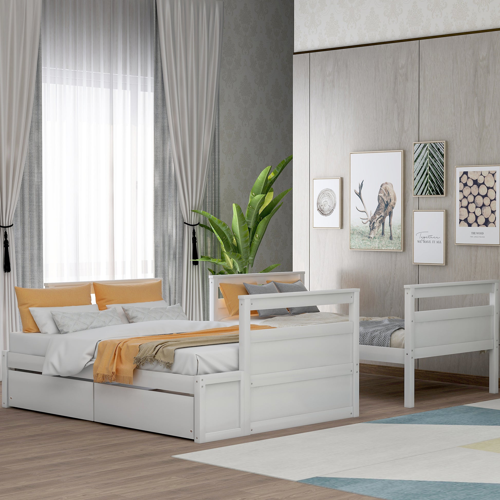 White twin bed with drawers