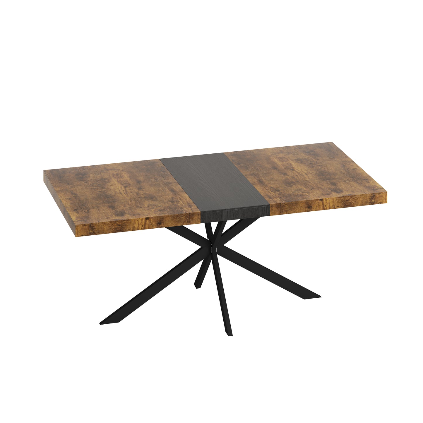 Modern dining table with rustic wood top and black metal base