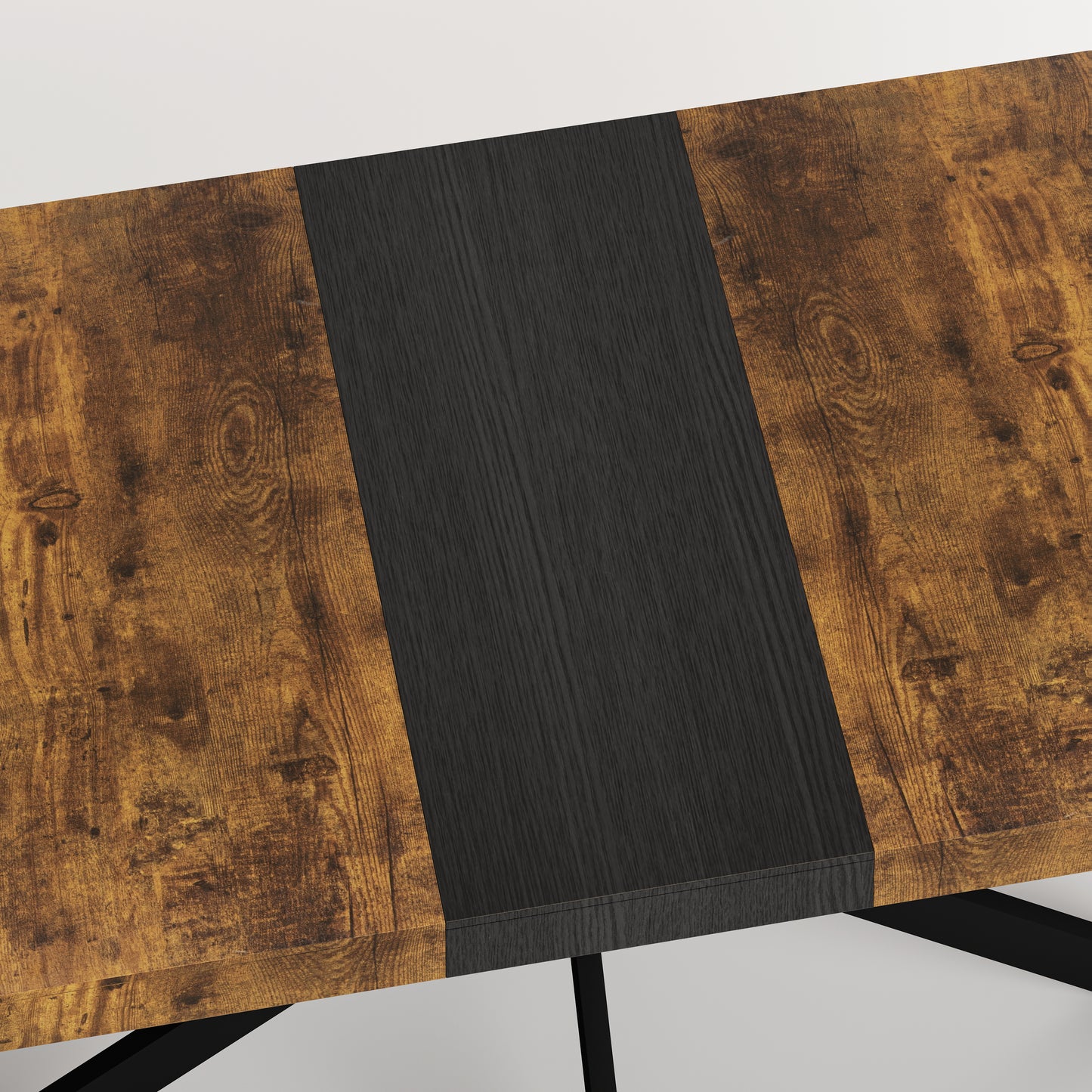 Rustic wood grain desk with black accent strip