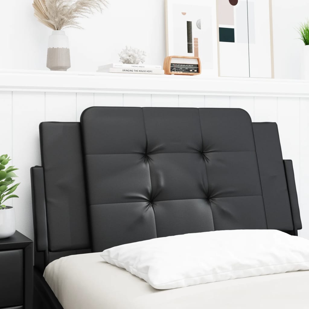 Black tufted faux leather headboard with adjustable side panels