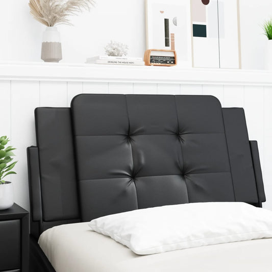 Black tufted faux leather headboard with adjustable side panels