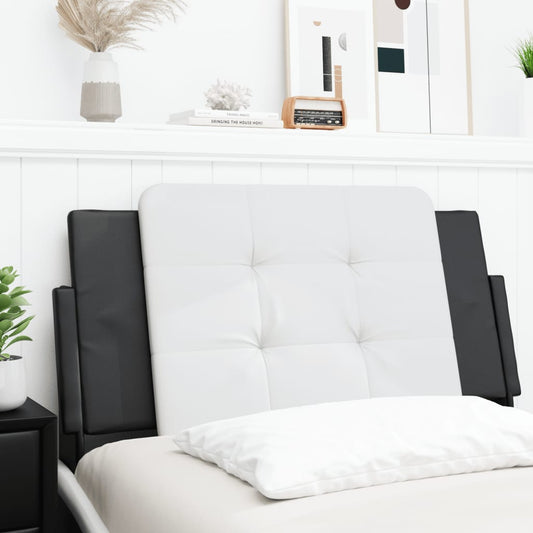 Black and white tufted faux leather headboard with adjustable side panels