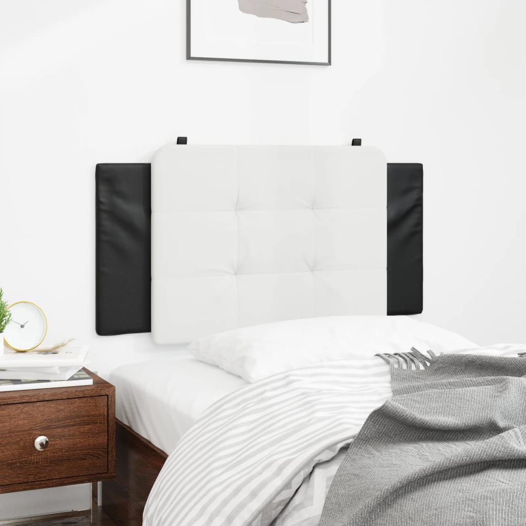 Tufted white faux leather headboard with black side panels