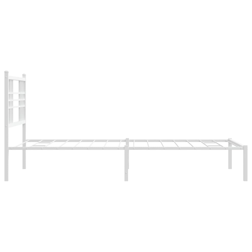 Modern white metal bed frame with slat support