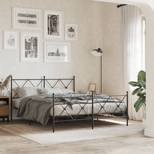 Black metal bed frame with diamond pattern headboard and footboard