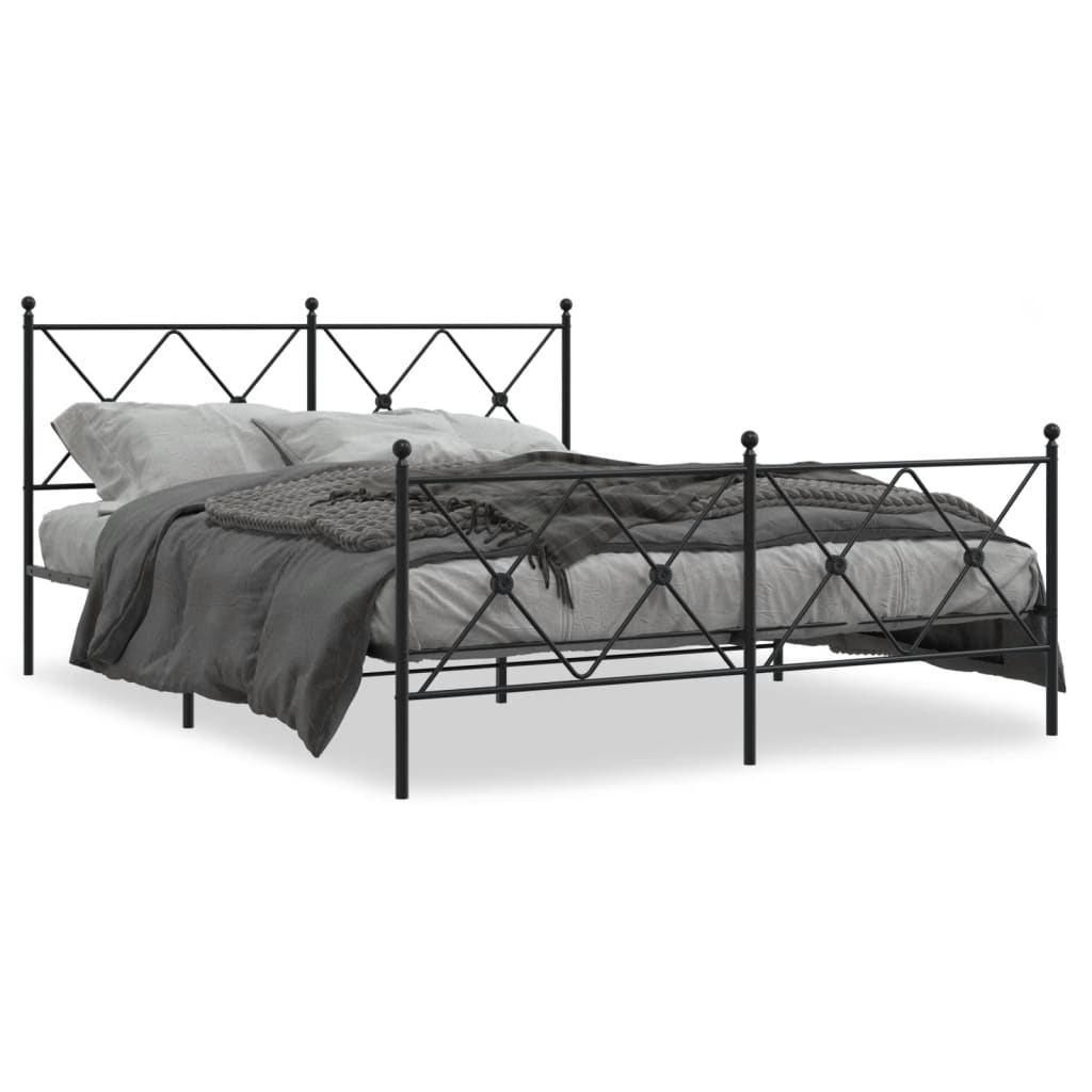 White metal twin bed frame with decorative headboard and footboard