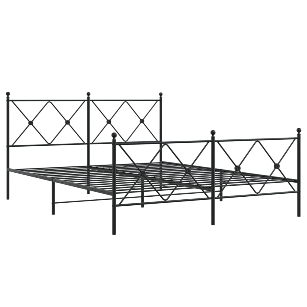 Black metal king size bed frame with ornate detailing