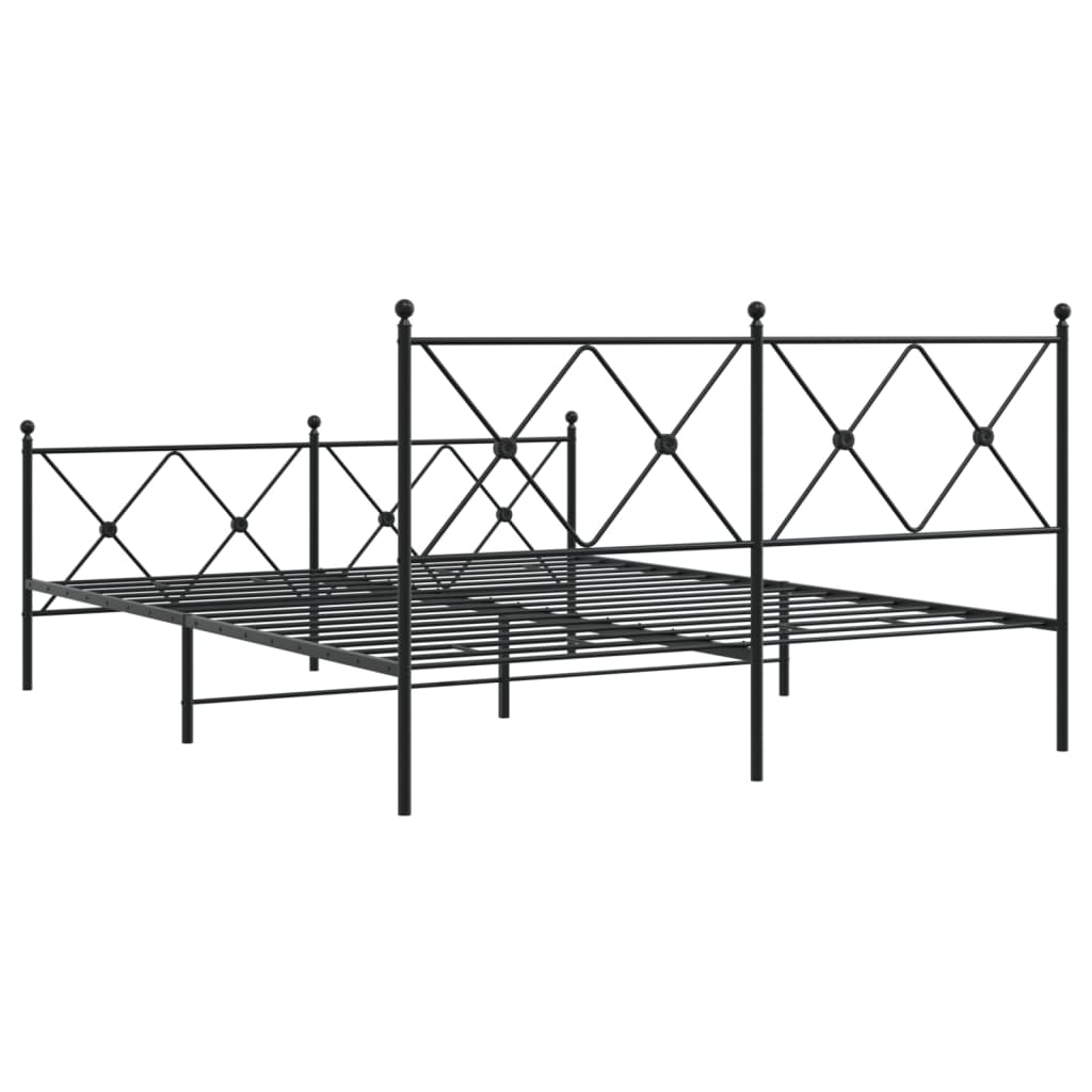 Black metal bed frame with decorative diamond pattern headboard and footboard