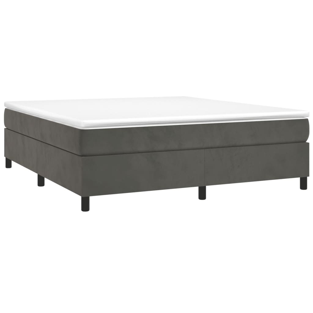 Modern gray upholstered bed frame with white mattress
