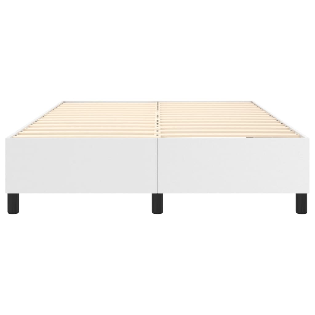 Modern white platform bed frame with wooden slats